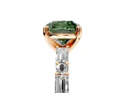 Baguette Engagement Ring Setting for Fancy Green Cushion Cut Center with Alternating Bar-Set Band and Prong Head in Rose Gold