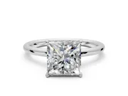 Solitaire Engagement Ring Setting for Princess Cut Center with Plain Band, Open Basket and Prong Head in Platinum