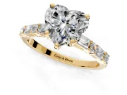Baguette Engagement Ring Setting for Heart-Shaped Center with Alternating Bar-Set Band and Prong Head in Yellow Gold