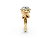 Halo Engagement Ring Setting for Round Cut Center with Floral Band and Prong Head in Yellow Gold