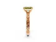 Solitaire Engagement Ring Setting for Fancy Yellow Emerald Cut Center with Scrollwork Band and Prong Head in Rose Gold
