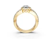Halo Engagement Ring Setting for Radiant Cut Center with Wide-Open Pave Split Shank and Prong Head in Yellow Gold
