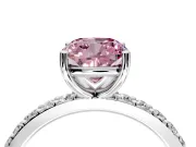 Solitaire Engagement Ring Setting for Fancy Pink Cushion Cut Center with Round Cut Pave Band and Prong Head in Sterling Silver