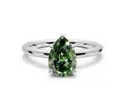 Hidden Halo Engagement Ring Setting for Fancy Green Pear-Shaped Center with Thin Rounded Band and Prong Head in Sterling Silver