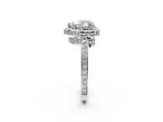 Halo Engagement Ring Setting for Heart-Shaped Center with Metal-Rimmed Halo, Pave Band and Prong Head in Sterling Silver