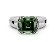 Tension Engagement Ring Setting for Fancy Green Asscher Cut Center with Wide Flat Band and Tension Head in White Gold