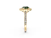 Milgrain Floral Halo Engagement Ring Setting for Fancy Green Round Cut Center with Pave Band and Prong Head in Yellow Gold