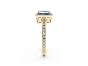 Accent Halo Engagement Ring Setting for Fancy Blue Princess Cut Center with Full-Length Pave Band and Prong Head in Yellow Gold