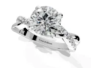 Solitaire Engagement Ring Setting for Round Cut Center with Half-Pave Crossover Band and Prong Head in Platinum