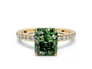 Solitaire Engagement Ring Setting for Fancy Green Radiant Cut Center with Fine Pave Band and Prong Head in Yellow Gold