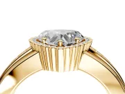 Halo Engagement Ring Setting for Heart-Shaped Center with Wide Band, Inlaid Accent Row and Prong Head in Yellow Gold