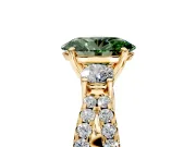 3 Stone Engagement Ring Setting for Fancy Green Oval Center with Pave Split Shank and Prong Head in Yellow Gold
