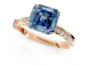 Side Accent Engagement Ring Setting for Fancy Blue Asscher Cut Center with Accent Shoulders and Prong Head in Rose Gold