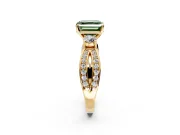 3 Stone Engagement Ring Setting for Fancy Green Asscher Cut Center with Pave Twist Band and Prong Head in Yellow Gold