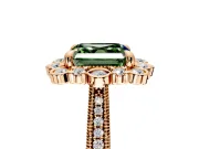 Milgrain Halo Engagement Ring Setting for Fancy Green Asscher Cut Center with Bezel Point Accents and Prong Head in Rose Gold