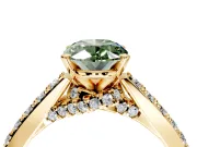 Solitaire Engagement Ring Setting for Fancy Green Oval Center with Crossover Accents and Prong Head in Yellow Gold