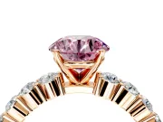 Shared-Prong Engagement Ring Setting for Fancy Pink Round Cut Center with Graduated Accents and Prong Head in Rose Gold