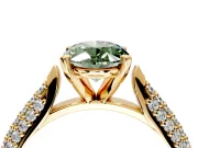 Solitaire Engagement Ring Setting for Fancy Green Oval Center with Multi-Row Accents and Prong Head in Yellow Gold