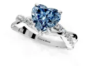 Solitaire Engagement Ring Setting for Fancy Blue Heart-Shaped Center with Half-Pave Crossover Band and Prong Head in Sterling Silver