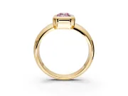 Solitaire Engagement Ring Setting for Fancy Pink Emerald Cut Center with Wide Band and Bezel Head in Yellow Gold