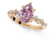 Solitaire Engagement Ring Setting for Fancy Pink Pear-Shaped Center with Trailing Leaf Accent Band and Prong Head in Rose Gold