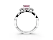3 Stone Engagement Ring Setting for Fancy Pink Emerald Cut Center with Pave Twist Band and Prong Head in Platinum