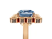 Cluster Halo Engagement Ring Setting for Fancy Blue Asscher Cut Center with Milgrain Bezel Accents and Prong Head in Rose Gold