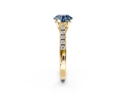 Solitaire Engagement Ring Setting for Fancy Blue Round Cut Center with Partway Pave Band and Prong Head in Yellow Gold