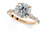 Solitaire Engagement Ring Setting for Round Cut Center with Alternating Size Accents and Prong Head in Rose Gold