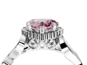Halo Engagement Ring Setting for Fancy Pink Heart-Shaped Center with Leaf Motif Split Shank and Prong Head in Platinum