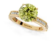 Solitaire Engagement Ring Setting for Fancy Yellow Round Cut Center with Milgrain-Edged Pave Band and Prong Head in Yellow Gold