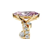 Solitaire Engagement Ring Setting for Fancy Pink Marquise Center with Bar-Station Pave Twist and Prong Head in Yellow Gold