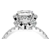 Halo Engagement Ring Setting for Asscher Cut Center with Openwork Halo, Pave Band and Prong Head in White Gold