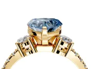 3 Stone Engagement Ring Setting for Fancy Blue Heart-Shaped Center with Round Cut Side Accents and Prong Head in Yellow Gold