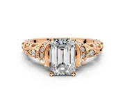 Solitaire Engagement Ring Setting for Emerald Cut Center with Filigree Band and Prong Head in Rose Gold