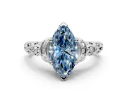 Solitaire Engagement Ring Setting for Fancy Blue Marquise Center with Filigree Band and Prong Head in Platinum