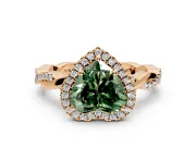 Halo Engagement Ring Setting for Fancy Green Heart-Shaped Center with Pave and Plain Twist Band and Prong Head in Rose Gold