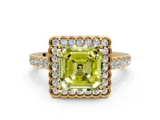 Milgrain Floral Halo Engagement Ring Setting for Fancy Yellow Asscher Cut Center with Pave Band and Prong Head in Yellow Gold