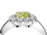 Halo Engagement Ring Setting for Fancy Yellow Cushion Cut Center with Milgrain Channel Band and Prong Head in Platinum