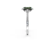 Halo Engagement Ring Setting for Fancy Green Emerald Cut Center with Pave Accents, Heart Basket and Prong Head in Platinum