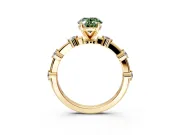 Solitaire Engagement Ring Setting for Fancy Green Oval Center with Bezel Station Band and Prong Head in Yellow Gold