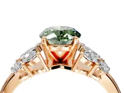 Leaf Cluster Engagement Ring Setting for Fancy Green Oval Center with Marquise Accents and Prong Head in Rose Gold