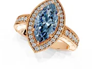 Milgrain Halo Engagement Ring Setting for Fancy Blue Marquise Center with Pave Band and Prong Head in Rose Gold