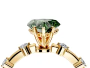 Solitaire Engagement Ring Setting for Fancy Green Heart-Shaped Center with Bezel Station Band and Prong Head in Yellow Gold