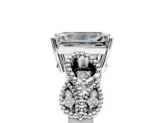 Leaf Engagement Ring Setting for Emerald Cut Center with Milgrain Accent Band and Prong Head in Platinum