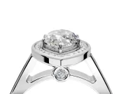 Halo Engagement Ring Setting for Marquise Center with Outer Bezel Rim, Pave Band and Prong Head in White Gold