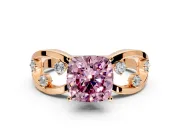 Solitaire Engagement Ring Setting for Fancy Pink Cushion Cut Center with Criss-Cross Accent Band and Prong Head in Rose Gold
