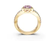Halo Engagement Ring Setting for Fancy Pink Princess Cut Center with Wide-Open Pave Split Shank and Prong Head in Yellow Gold
