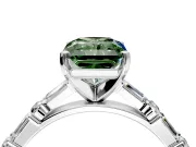 Baguette Engagement Ring Setting for Fancy Green Radiant Cut Center with Alternating Bar-Set Band and Prong Head in White Gold