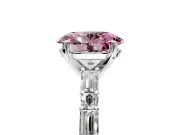Baguette Engagement Ring Setting for Fancy Pink Oval Center with Alternating Bar-Set Band and Prong Head in Platinum